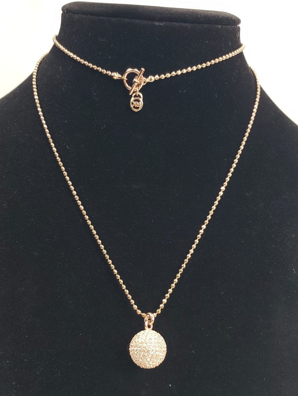 MK Michael Kors goldtone/ rhinestone disco ball pendant necklace